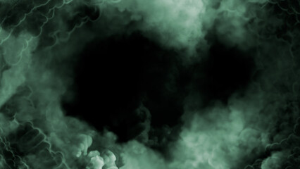 Dark green Halloween screen frame of dense terrific smoke - abstract 3D rendering