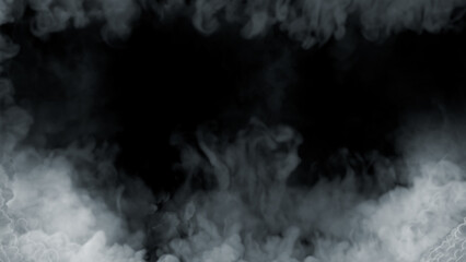 Bottom screen frame of heavy grey smoke or clouds, isolated - object 3D rendering