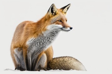 Fototapeta premium A lone red fox on a white background. Generative AI