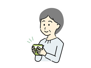 通帳の金額を確認するシニア女性のイラスト