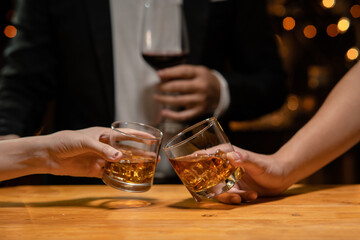 Celebrate whiskey on a friendly party in  restaurant