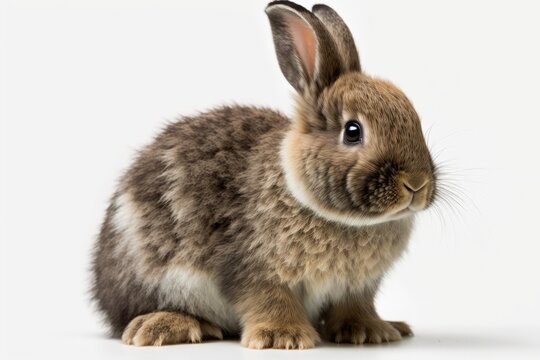 Four month old rabbit sitting on white background. Generative AI