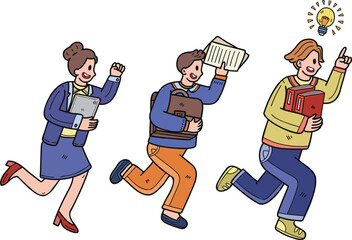 business team working together to run to success illustration in doodle style