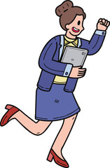 Businesswoman running to success illustration in doodle style