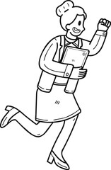 Businesswoman running to success illustration in doodle style