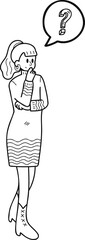 businesswoman with question mark illustration in doodle style