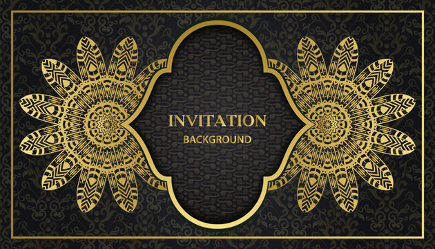 Decorative golden floral ornamental mandala design background. Arabesque style greeting and invitation card. Decoration, Decorative, Ornament, Ornamental, India, Indian, Arabic, Damask, Asian, Turkish