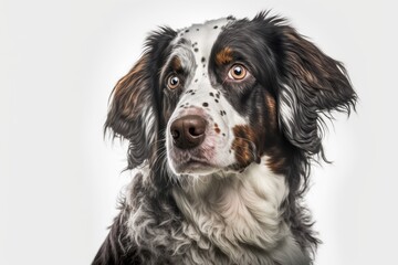 A beautiful dog breed photographed as a portrait against a white background. shot studios was. Focus on a funny pet. Pet Lover concept . Pets indoors. Pet care and the idea of animals. point of view f