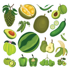 Green Fruit Collection Vector Set Illustration Fresh Fruits
