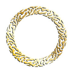 GOLDEN TIGER SKIN FRAME round frames for decorative headers. Gold metal animal ornaments isolated on white background. Vector