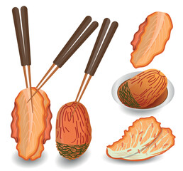 Kimchi Asian Food Vector Ingredients. Kimchi Korean Spicy Food Illustrations Vector Premium Design. Premium Hi-Quality Creative Minimal Unique Food Style Kimchi Illustration With Clip Art.