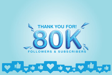 Thanking and admiring 80000 or 80k followers or subscribers across digital media - obrazy, fototapety, plakaty