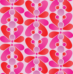 Retro Geometric Butterfly Vector Illustration. Hand Drawn 60's Style Garden Insect Simple Motif. Vintage Light Classic Pink  Wildlife  Seamless Pattern