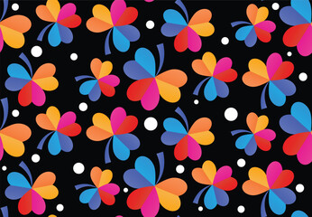 Shamrock or green clover leaves pattern background flat design vector illustration isolated on dark green background. St Patricks Day shamrock symbols decorative elements textile pattern