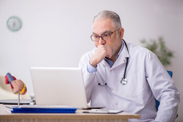 Old male doctor in telemedicine concept