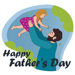 Greeting card for Father's Day with young man and his daughter