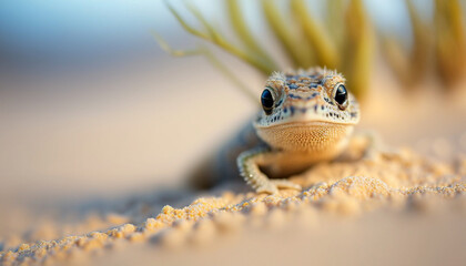 cute baby lizard on beach 