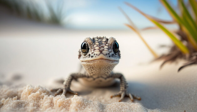 cute baby lizard on beach 
