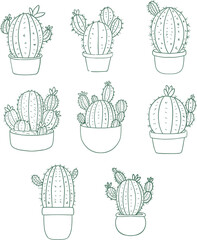 set of handdrawn cactus outline