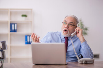 Old male boss employee working in the office