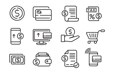 Set of bill and payment icons in linear style isolated on white background