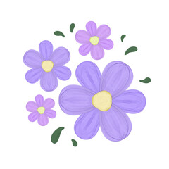 Fototapeta na wymiar Cute purple flower stationary sticker oil painting