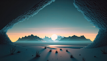 Sunrise Coastal 3D Landscape Background created with Generative AI Tools