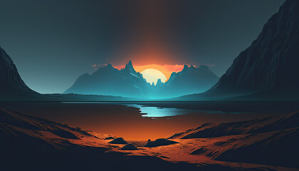 Mountain Sunset Landscape Background created with Generative AI Tools