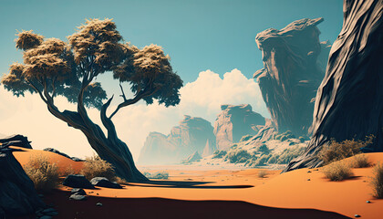 Desert 3D Illustrative Landscape Background created with Generative AI Tools