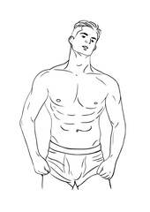 Fototapeta premium Muscular man in swimming trunks illustration, isolated on white background