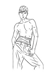 Muscular man in trousers
illustration, isolated on white background