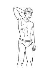 Muscular man in swimming trunks
illustration, isolated on white background