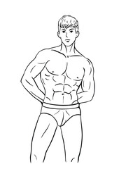 Muscular man in swimming trunks
illustration, isolated on white background