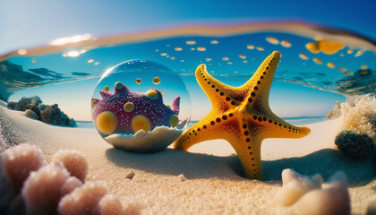 Fototapeta na wymiar tropical starfish and seashell
