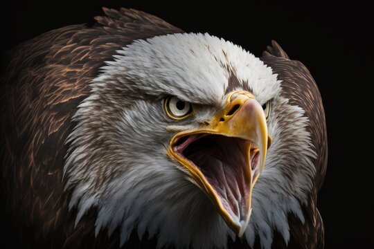Angry bald eagle in North America on a black background. Generative AI