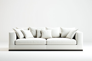 A minimal white couch with a white pillow