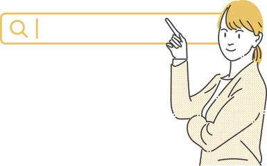 検索バーを指差すビジネスウーマン