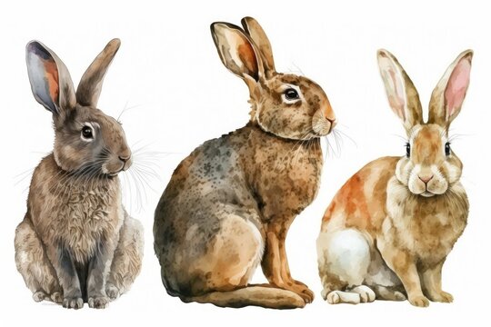drawing with watercolors. Easter bunny, hare, and rabbit clipart on a white background. a realistic drawing or picture drawing with watercolors. Easter bunny, hare, cute rabbit, isolated on white back
