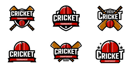 Cricket sport collections with badge or emblem style