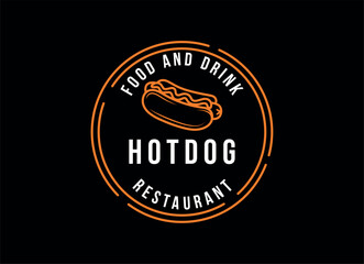 Vintage Hotdog Logo Vector. Fast food hotdog Illustration for street food.