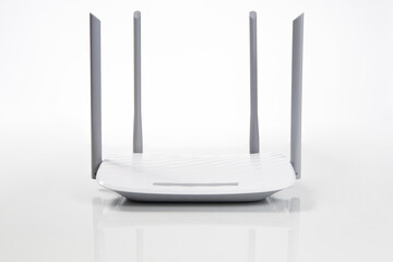 White wireless internet router isolated on white background