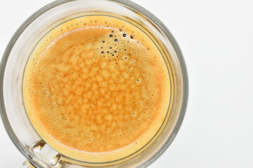 hot black coffee put on white table background