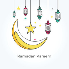 Ramadan Kareem Decorative Festival Card Design, Eid Mubarak Greeting Line Icon Minimal Vector Design