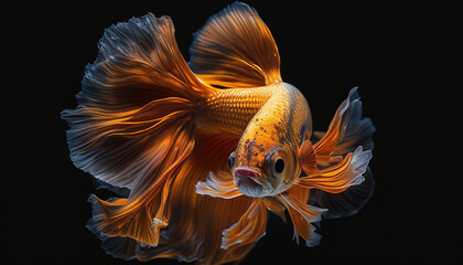 Fototapeta na wymiar 8k, realistic photo, high detailed, macro view, beautiful betta fish underwater photography isolated on black background. Generative ai