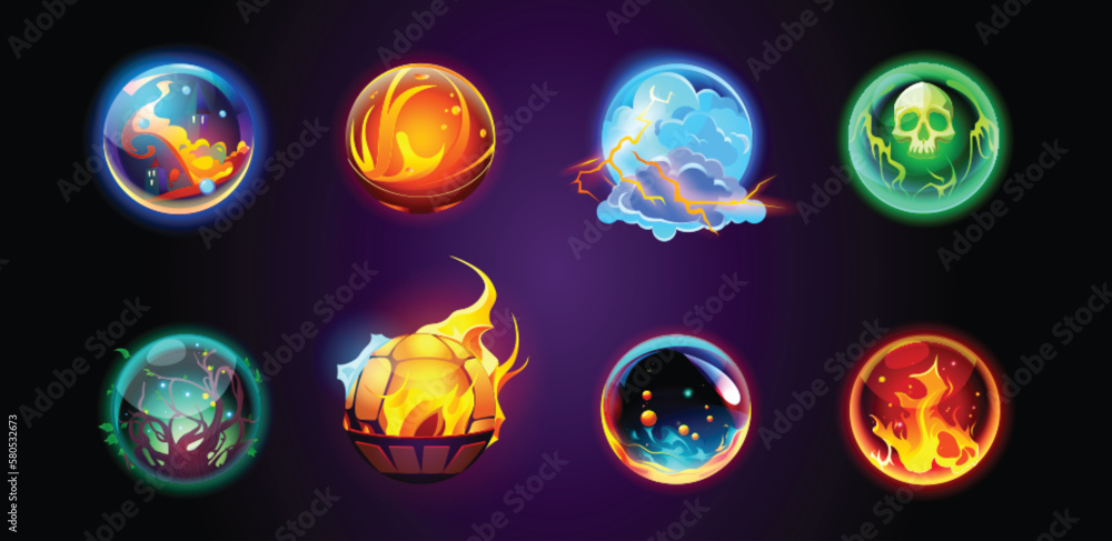 Poster isolated magic prophecy sphere vector icon. glow crystal energy orb ball for fantasy game object. ci
