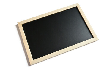 blank clean new chalkboard in wooden frame isolated on white background, blackboard for education school