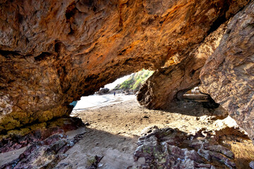 Cave on a sea cliff overlooking the sea in Nghe An province, Vietnam