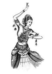 インドの女性ダンサー〜墨絵～