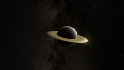 The saturn planet in the deep black space as procedural 3d modeling. © Antika///5555