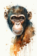 Illustration monkey in watercolor. Animal on a white background, generative AI